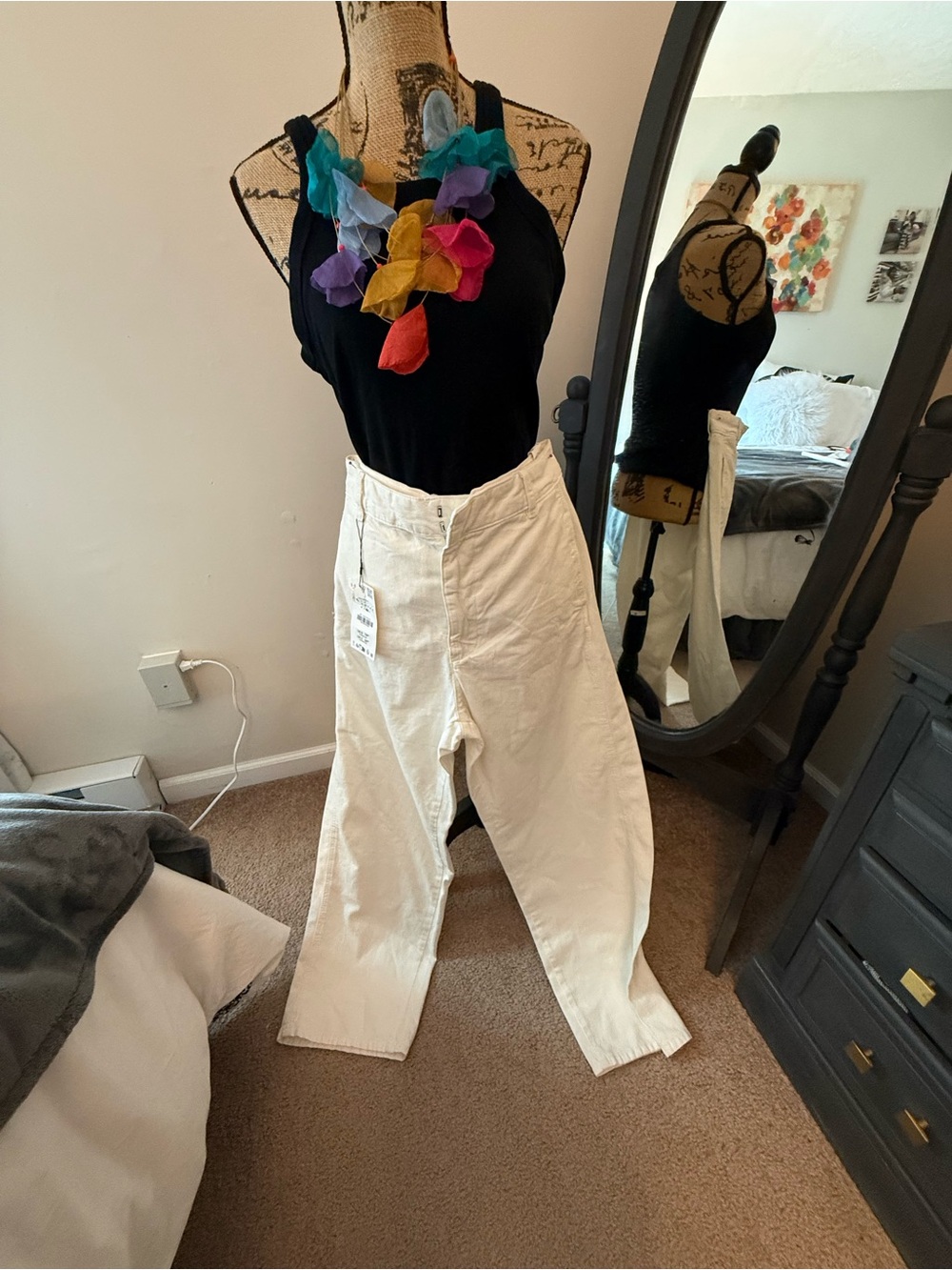 Zara Cream High-Rise Relaxed Straight Chinos